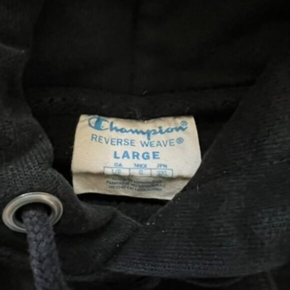 Champion Reverse Weave Hoodie Men’s Large Black Plain Heavy Thick Pullover - Picture 3 of 5